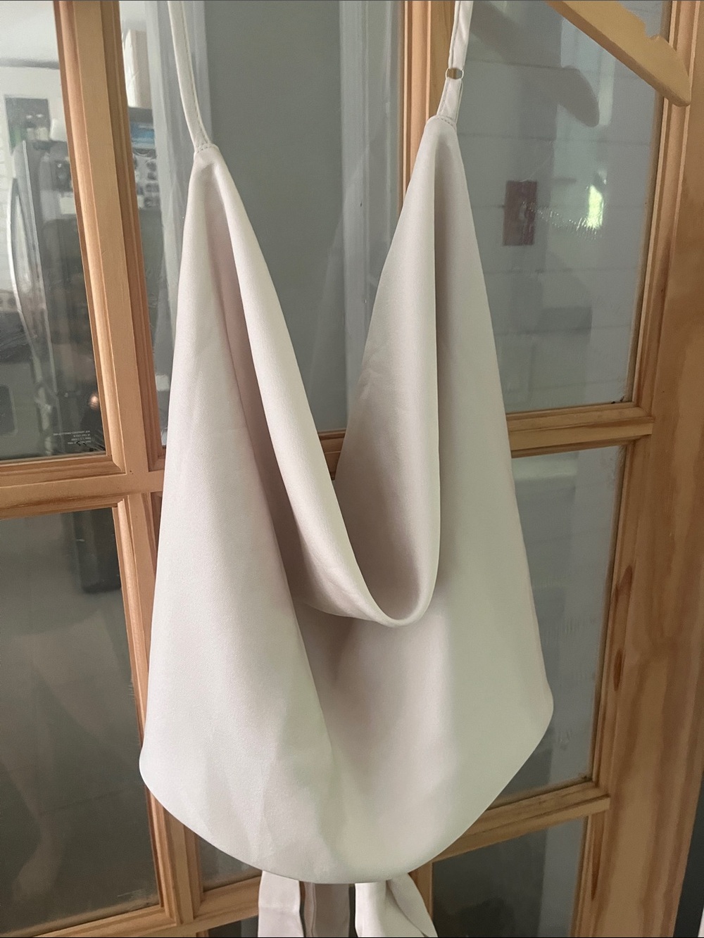 Halter Draped Slip Satin Top tie crop top Sz large cream